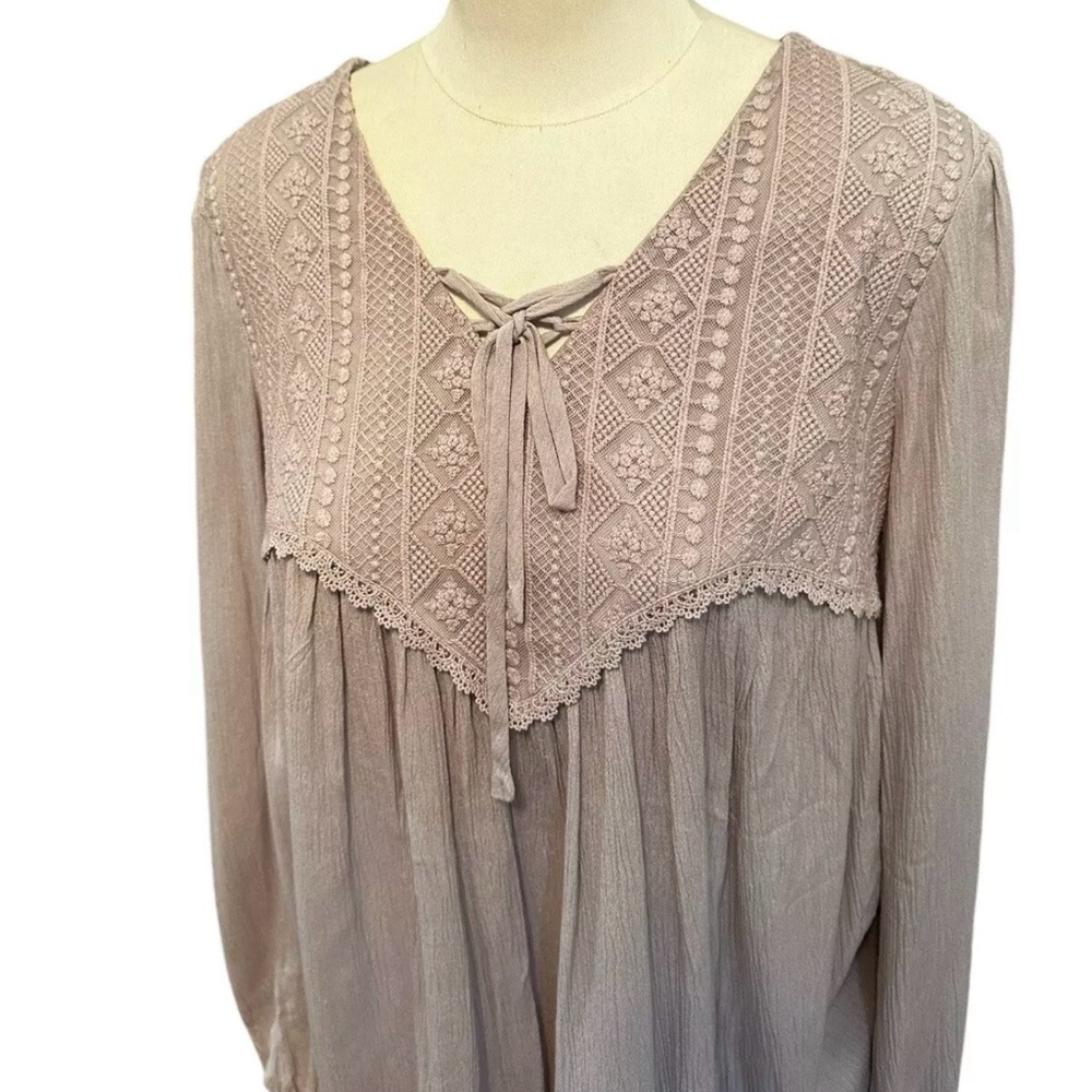 Maurices S Women's Top Blouse Tunic Boho Lace Taupe